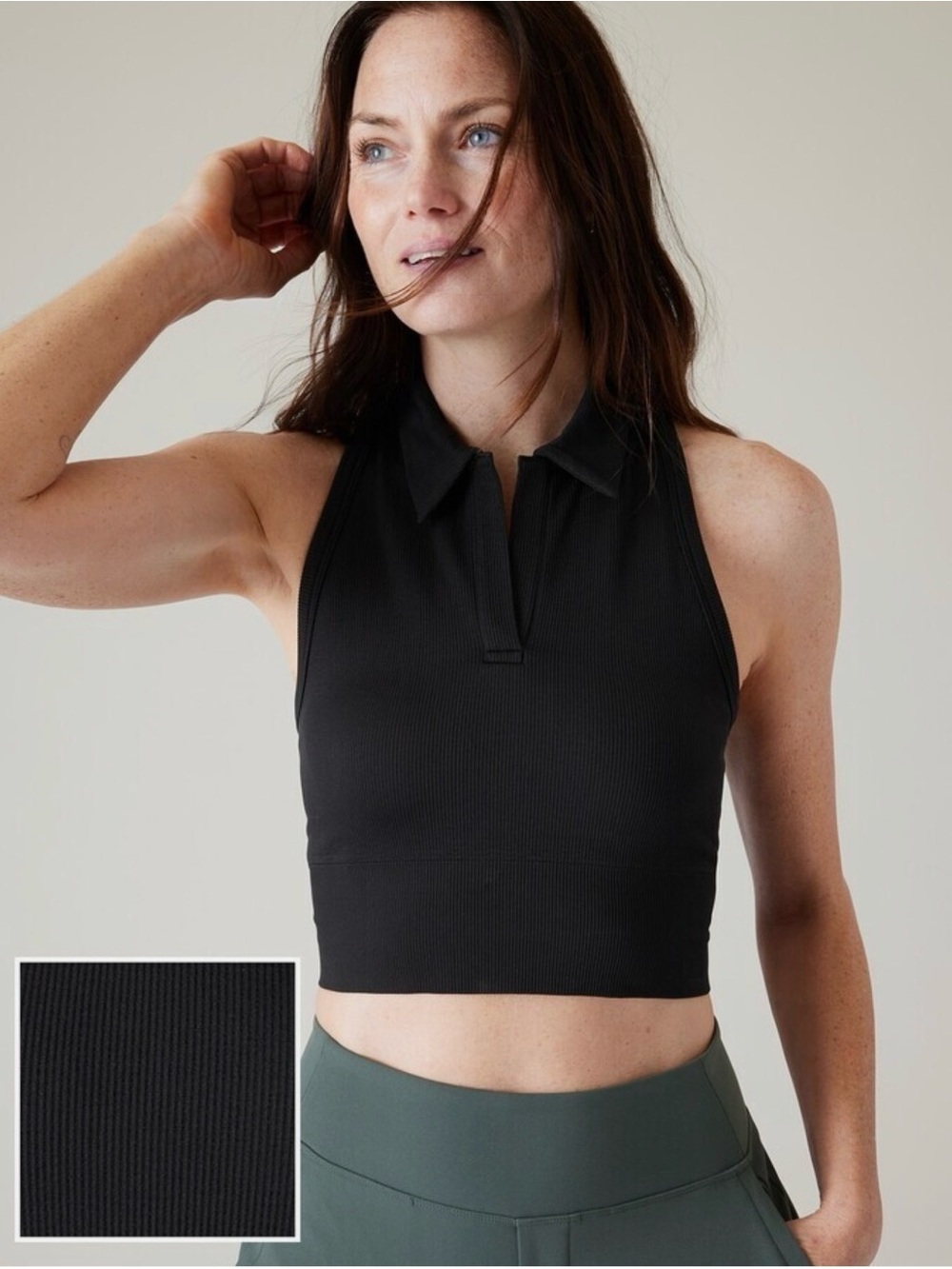 Athleta Aurora Seamless Crop Polo Tank in Black